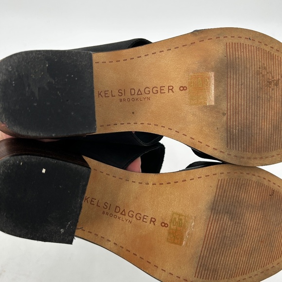 KELSI DAGGER Black Leather Suede Ankle Strap Stacked Heel Boho Sandal Heels 8 - Picture 8 of 8